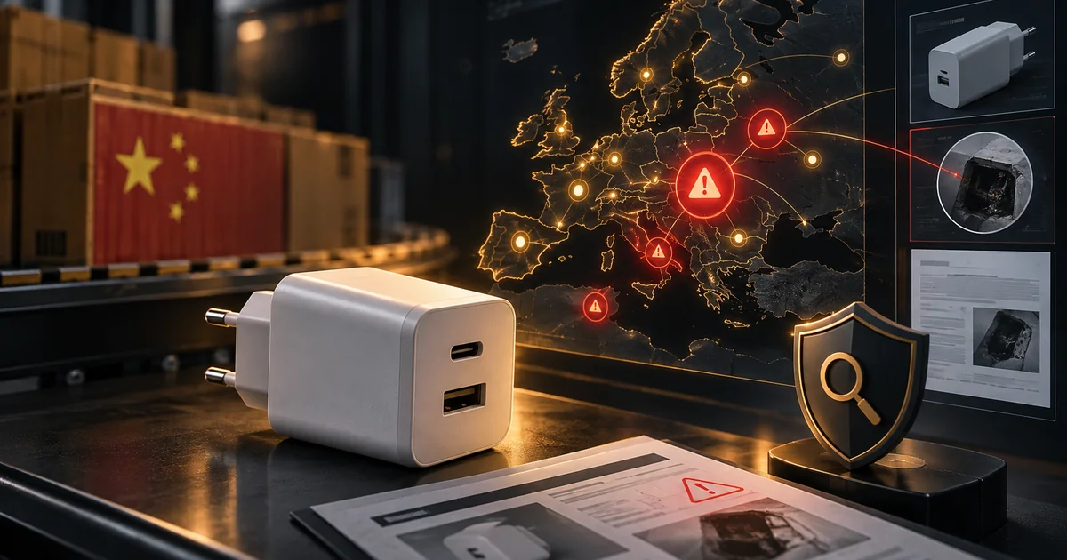 Imported electrical product being checked against EU Safety Gate alerts and supporting evidence